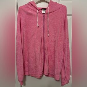 Cozy Y2K ‘Velour’ Bright Pink Zip-Up Loungewear Hoodie | Junior L